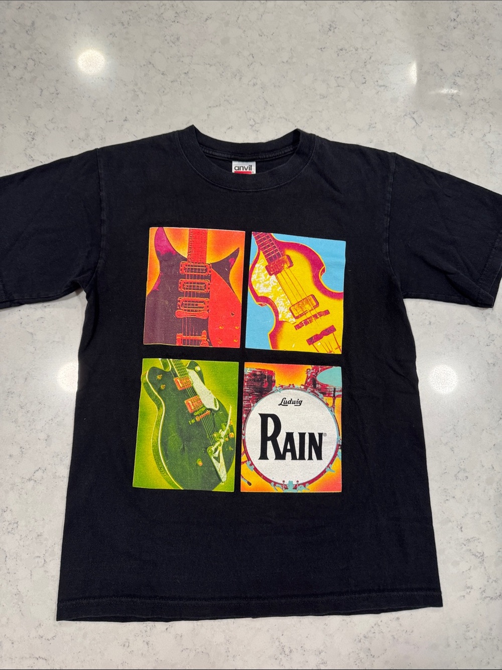 Anvil Ludwig 'Rain' Graphic Guitar Drum Set Band T-Shirt 100% Cotton Concert Sm